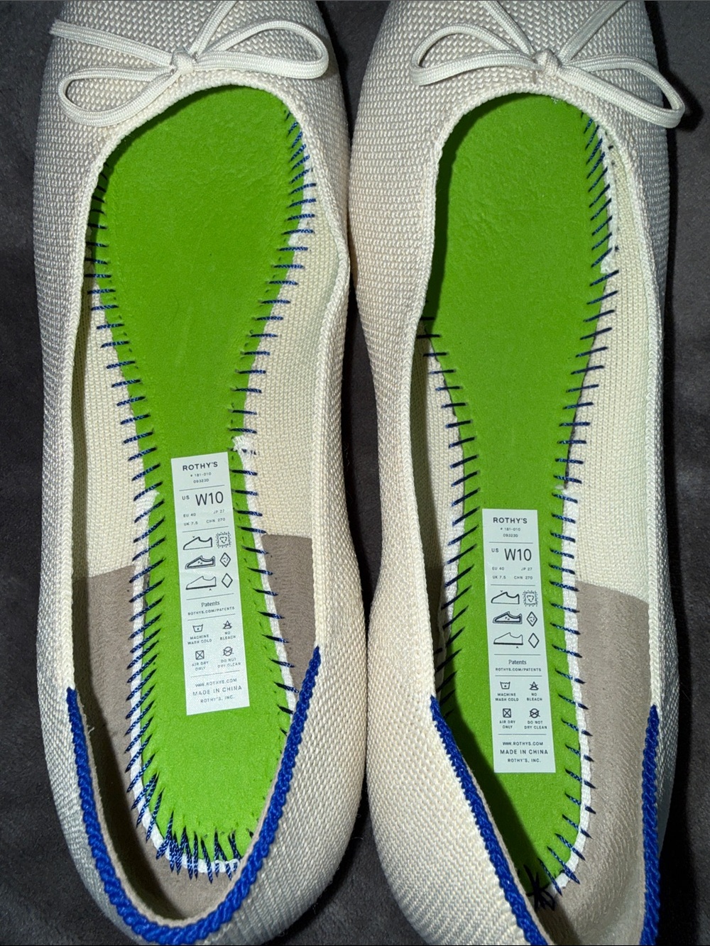 Rothy’s The Ballet Flat Gardenia Ivory Bow Knit Flats Size 10 - Picture 9 of 10